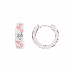 Детские серьги из серебра 925 пробы с розовой эмалью и фианитами, высота ок. 14 мм