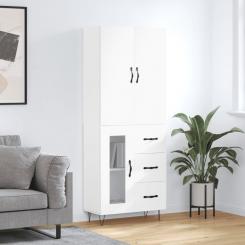 Highboard Tall unit with drawers White 69.5x34x180 cm Wood-based material