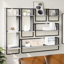 6-piece wall shelf set with rods Gray Sonoma wood-based material