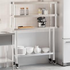 Küchen-Arbeitstisch mit Aufsatzboard 110x30x150 cm Edelstahl