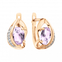 Charmante Ohrringe aus Rotgold 585 mit Amethysten und Zirkonia, Höhe ca. 16,5 mm