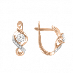 Серьги из красного золота 585 пробы с фианитами Swarovski, высота 15 мм