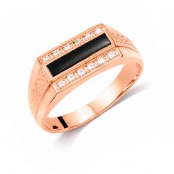 Отличное мужское кольцо из красного золота 585 пробы, с ониксом и фианитами.