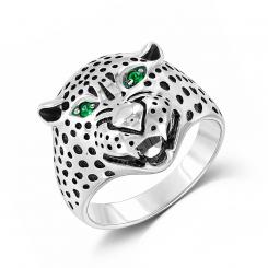 Изумительное мужское кольцо с ликом леопарда из серебра 925 пробы, с 2 зелеными фианитами