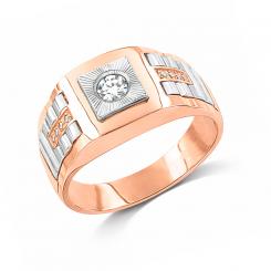 Великолепное мужское кольцо из красного золота 585 пробы с фианитом, вес ≈ 8,5 гр.