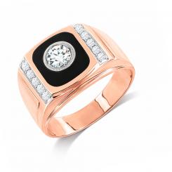 Herrenring aus 585er Rotgold mit Zirkonia, Gewicht ca. 7,2 g