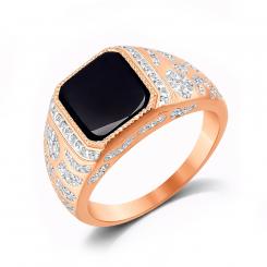 Великолепное мужское кольцо из красного золота 585 пробы с фианитами и ониксом.