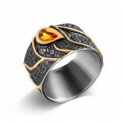 Ladies' ring in silver 925, gold-plated, rhodium-plated, with amber, width approx. 13 mm