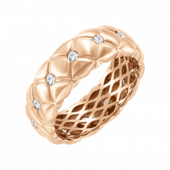 Wonderful women's ring, Russian red gold 585, with 12 cubic zirconia, front width approx. 7 mm