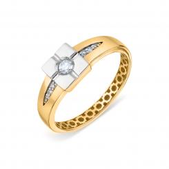 Elegant women's ring in yellow gold 585, with brilliant-cut diamonds 0.104 ct. WSI, front width approx. 7 mm