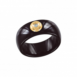 Beautiful women's black ceramic ring, yellow gold 585, with brilliant-cut diamond 0.06 ct. WSI, width approx. 6 mm