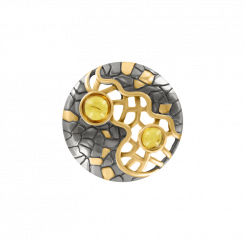 Anhänger aus Silber 925, vergoldet, rhodiniert, mit Bernstein, Durchmesser ca. 26 mm