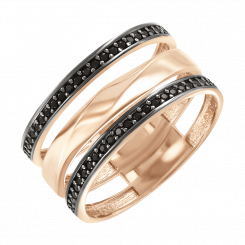 Stilvoller Damenring aus Rotgold 585, mit schwarzen Zirkonia, Frontbreite ca. 10 mm