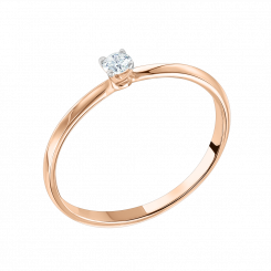 Women's ring with diamond, Russian red gold 585, Diamond 1 pieces 0,1 ct. GSI