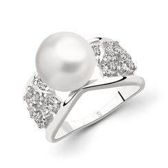 Damenring aus 925 Silber mit Perle und Zirkonia