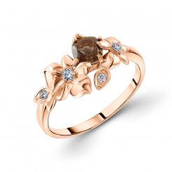 Женское кольцо из красного золота 585 пробы, с вставками из раухтопаза и фианитов