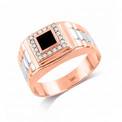 Выразительное мужское кольцо из красного золота 585 пробы с фианитами, вес ≈ 5,5 гр.