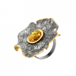 Damenring aus Silber 925, vergoldet, rhodiniert, mit Bernstein, Ø ca. 30 mm