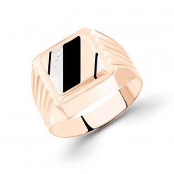 Beeindruckender Herrenring, Rotgold 585, mit schwarzer Emaille und rhodinierter, Größe des oberen Pads ca. 14x14 mm