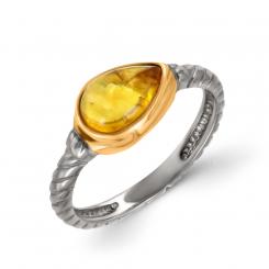 Beautiful ladies' ring, silver 925, gold-plated, rhodium-plated, with amber - width of the stone approx. 9 mm