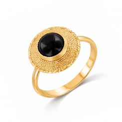 Damenring aus 585er Gelbgold mit schwarzem Onyx, Durchmesser ca. 15 mm
