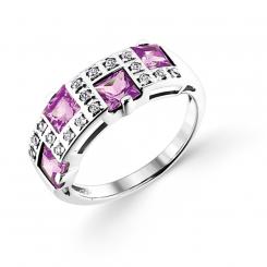 Великолепное дамское кольцо из серебра 925 пробы с аметистами и фианитами