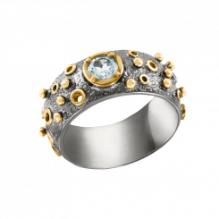 Damenring aus Silber 925, vergoldet, rhodiniert, mit Topas, Breite ca. 9,5 mm