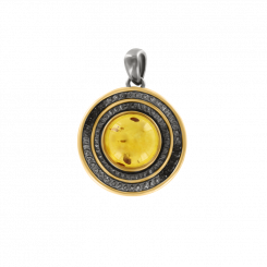 Erstaunlicher Anhänger in Silber 925, vergoldet 999, rhodiniert, mit Bernstein