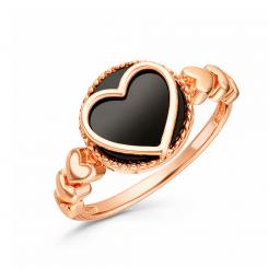 Женское кольцо, русское красное золото 585 пробы, с ониксом, диаметр центрального декоративного элемента ≈ 12 мм