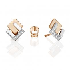 Cерьги-пусеты из красного/белого золота 585 пробы, с фианитами, размер ≈ 11x9 мм