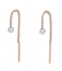 Durchzieher Ohrringe aus 585 Rotgold mit Zirkonia, Länge ca. 55 mm