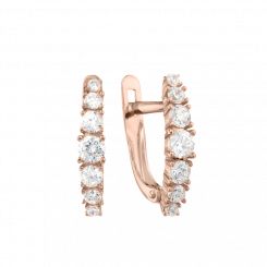 Очаровательные серьги из русского красного золота 585 пробы, с вставками по 7 фианитов на каждой, английский замок, высота ≈ 15 мм