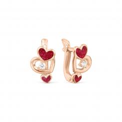 Чудесные детские серьги из русского красного золота 585 пробы, с фианитами и эмалью, высота ≈ 11 мм