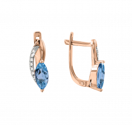 Charmante Ohrhänger, Rotgold 585, mit blauem Topas und Brillanten 0,0347 ct. WSI, Höhe ca. 14 mm