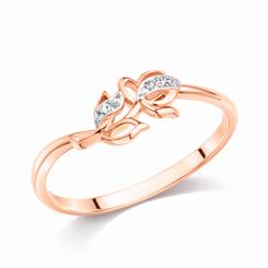 Женское кольцо из розового золота 585 пробы с цирконием