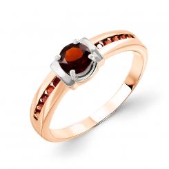 Очаровательное женское кольцо из русского красного золота 585 пробы, с 10 красными фианитами и гранатом 0,605 ct. - диаметром ≈ 5 мм, ширина спереди ≈ 7 мм.