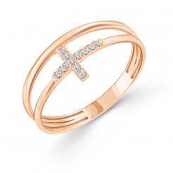 Graceful women's ring with cross, Russian red gold 585, with 11 cubic zirconia