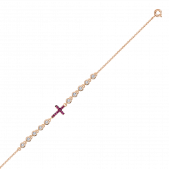 Эффектный браслет из серебра 925 пробы с позолотой, инкрустирован фианитами и украшен крестиком ок. 10 мм, регулируемая длина: 17–19 см