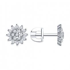 Серьги-пуссеты, серебро 925 пробы, с фианитами, диаметр серёжек ≈ 8 мм