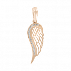 Изящная подвеска в форме крыла из русского красного золота 585 пробы, с 20 фианитами, высота ≈ 29 мм.