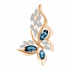 Entzückender Anhänger, Russisches Rotgold 585, mit 3 London Blue Topas und 13 Zirkonia, Höhe ca. 36 mm