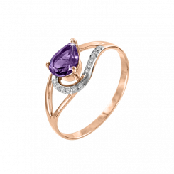Ladies' ring in rose gold 585, with amethyst 7x5 and Swarovski zirconia