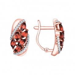 Ohrringe aus 585er Rotgold mit Granat und  Zirkonia, Höhe ca. 17 mm