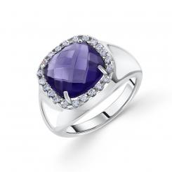 Очаровательное женское кольцо с гидротермальным танзанитом HTS и фианитами, серебро 925 пробы