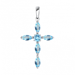 Подвеска-крест из серебра 925 с топазами, высота ≈ 33 мм