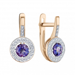 Ohrringe aus Rotgold 585 mit blauem Tanzanit und farblosen Zirkonia