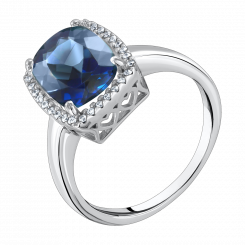 Damenring aus 925 Silber mit London Blue Topas und Zirkonia