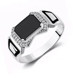 Элегантное мужское кольцо из серебра 925 пробы с ониксом ≈ 10x7 мм и фианитами