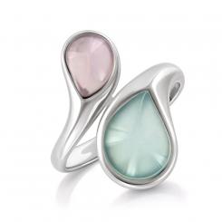 Anmutiger Damenring aus 925er Silber mit blauem Quarz und grauem Achat