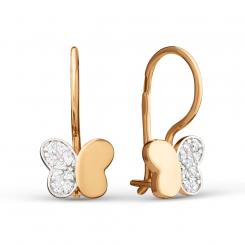 Earrings, russian red gold 585, with zirconia, height approx. 15 mm